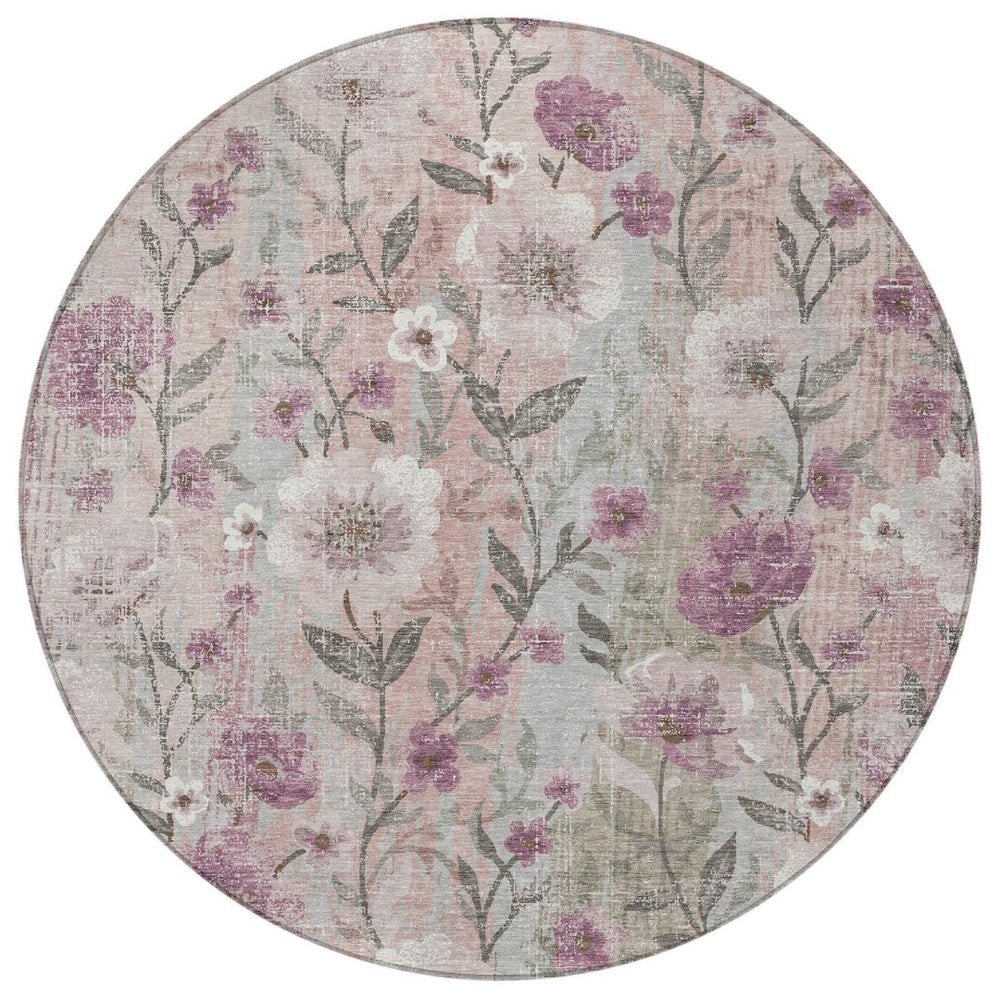HomeRoots 8' Elegant Floral Round Area Rug - Washable, Versatile Indoor/Outdoor Decor for Any Space 690623
