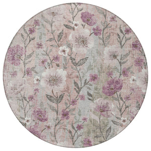 HomeRoots 8' Elegant Floral Round Area Rug - Washable, Versatile Indoor/Outdoor Decor for Any Space 690623