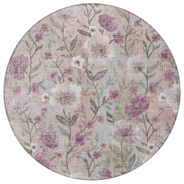 HomeRoots 8' Elegant Floral Round Area Rug - Washable, Versatile Indoor/Outdoor Decor for Any Space 690623