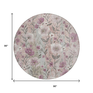 HomeRoots 8' Elegant Floral Round Area Rug - Washable, Versatile Indoor/Outdoor Decor for Any Space 690623