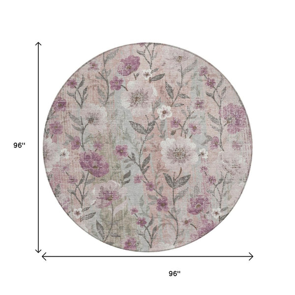 HomeRoots 8' Elegant Floral Round Area Rug - Washable, Versatile Indoor/Outdoor Decor for Any Space 690623
