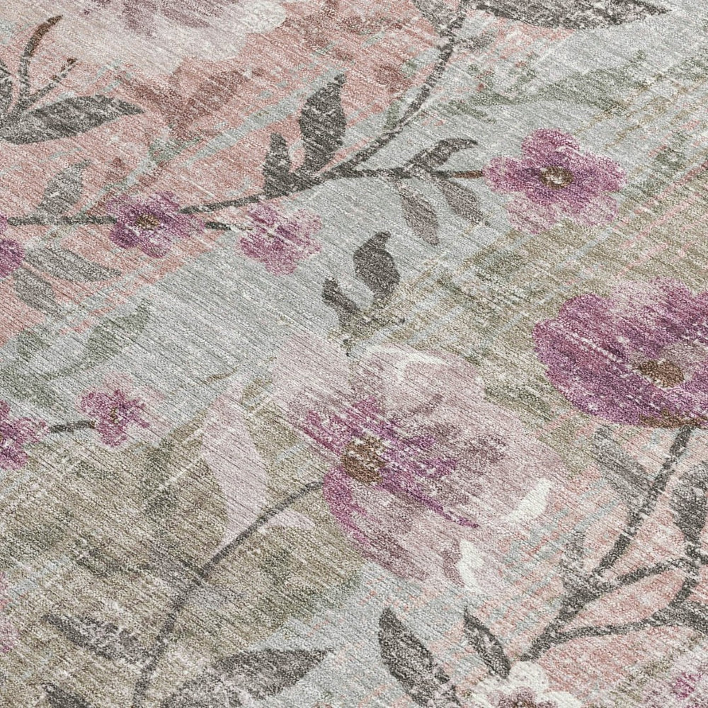 HomeRoots 9' X 12' Elegant Blush, Silver & Mauve Floral Rug - Durable, Washable for Indoor & Outdoor Spaces! 690625