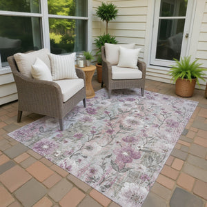 HomeRoots 9' X 12' Elegant Blush, Silver & Mauve Floral Rug - Durable, Washable for Indoor & Outdoor Spaces! 690625