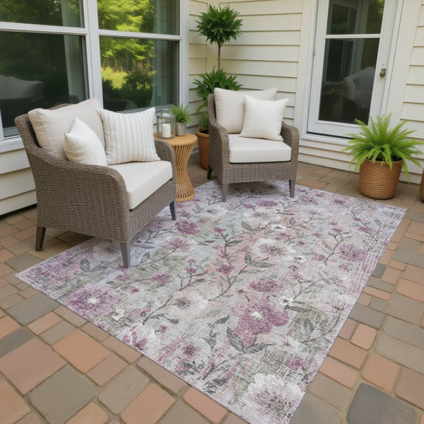 HomeRoots 9' X 12' Elegant Blush, Silver & Mauve Floral Rug - Durable, Washable for Indoor & Outdoor Spaces! 690625