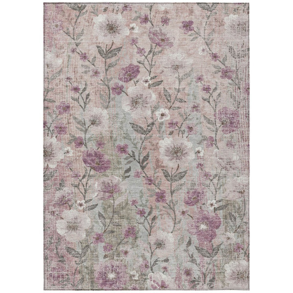 HomeRoots 9' X 12' Elegant Blush, Silver & Mauve Floral Rug - Durable, Washable for Indoor & Outdoor Spaces! 690625