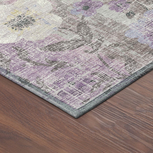 HomeRoots 8' X 10' Durable Floral Area Rug – Lilac, Ivory & Beige, Washable for Indoor/Outdoor High Traffic Use 690630
