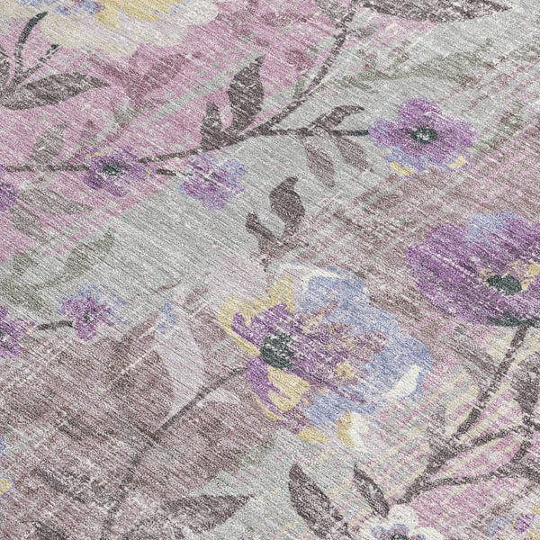 HomeRoots 10' Lilac Ivory & Beige Floral Area Rug - Washable, Durable, Perfect for Indoor & Outdoor Spaces! 690632