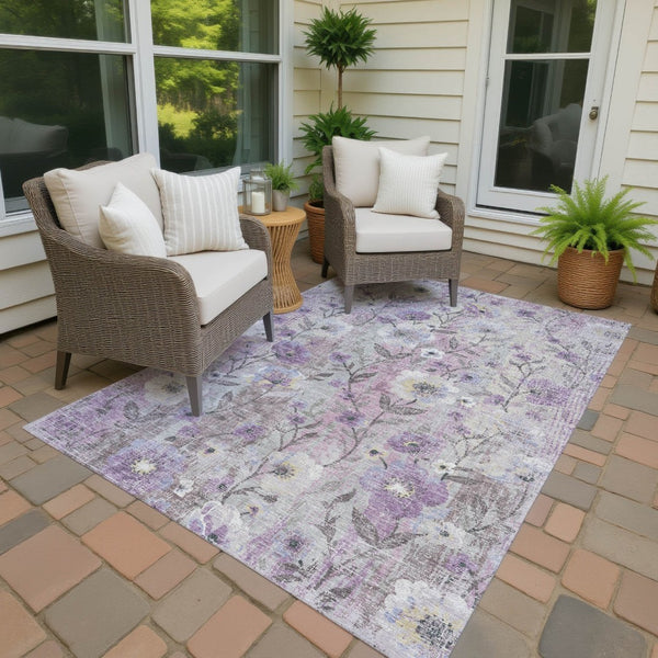HomeRoots 10' Lilac Ivory & Beige Floral Area Rug - Washable, Durable, Perfect for Indoor & Outdoor Spaces! 690632