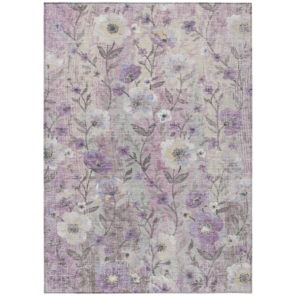 HomeRoots 10' Lilac Ivory & Beige Floral Area Rug - Washable, Durable, Perfect for Indoor & Outdoor Spaces! 690632