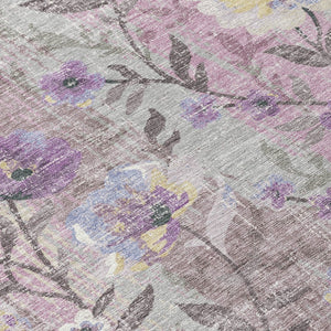 HomeRoots 10' Lilac Ivory & Beige Floral Area Rug - Washable, Durable, Perfect for Indoor & Outdoor Spaces! 690632