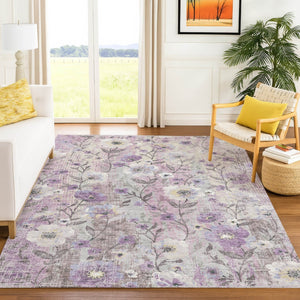 HomeRoots 10' Lilac Ivory & Beige Floral Area Rug - Washable, Durable, Perfect for Indoor & Outdoor Spaces! 690632