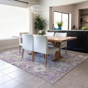 HomeRoots 10' Lilac Ivory & Beige Floral Area Rug - Washable, Durable, Perfect for Indoor & Outdoor Spaces! 690632
