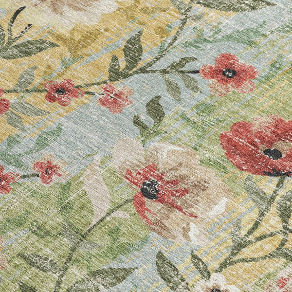 HomeRoots 8' X 10' Durable Tan Red Wheat Floral Area Rug - Washable, Stylish for Indoor & Outdoor Use 690636