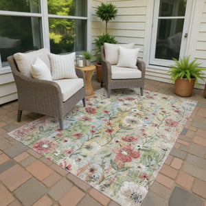 HomeRoots 10' Floral Area Rug - Elegant Tan, Red & Wheat Design for Indoor/Outdoor Durability & Easy Care 690638