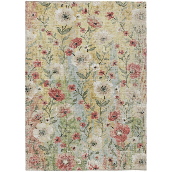 HomeRoots 10' Floral Area Rug - Elegant Tan, Red & Wheat Design for Indoor/Outdoor Durability & Easy Care 690638