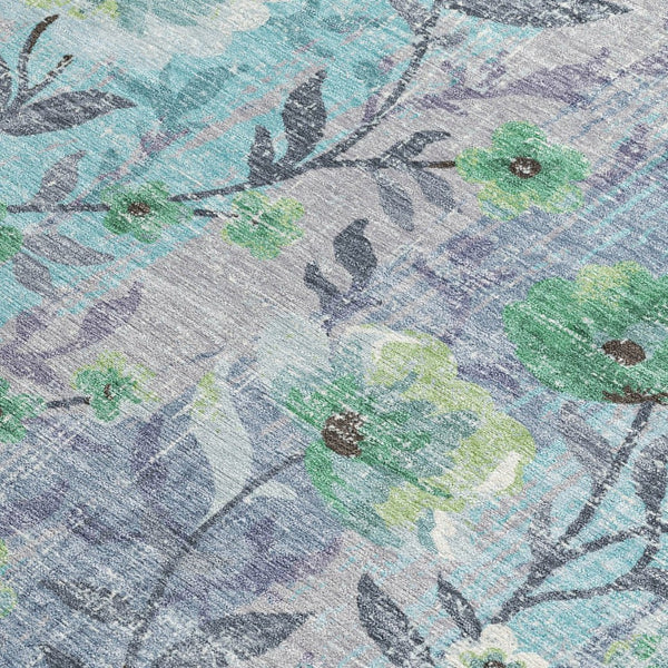 HomeRoots 9' X 12' Teal Blue Floral Area Rug - Durable, Washable Design for Indoor & Outdoor Spaces, Stylish! 690643