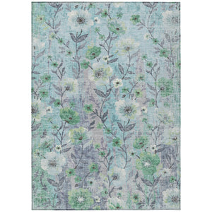 HomeRoots 10' Teal Blue and Pewter Floral Indoor Outdoor Area Rug - Durable, Washable, Perfect for High Traffic! 690644