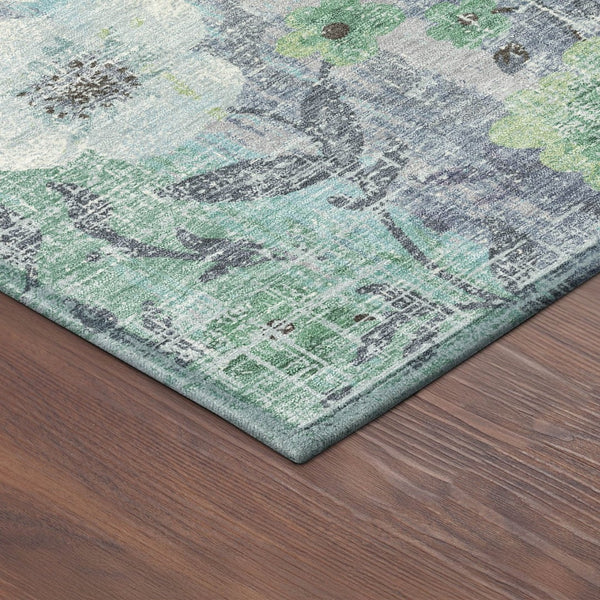 HomeRoots 10' Teal Blue and Pewter Floral Indoor Outdoor Area Rug - Durable, Washable, Perfect for High Traffic! 690644