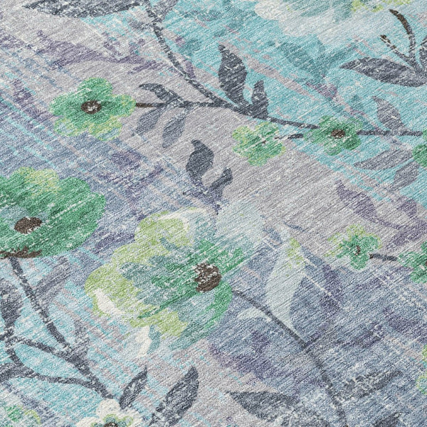 HomeRoots 10' Teal Blue and Pewter Floral Indoor Outdoor Area Rug - Durable, Washable, Perfect for High Traffic! 690644