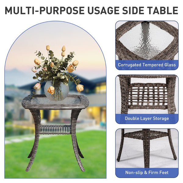 English Elm Jb Outdoor 9 Piece Pe Wicker Patio Set with Swivel Rockers Sofa and Tempered Glass Tables T5925S00005