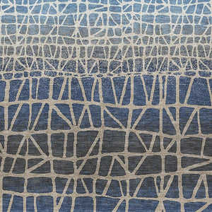 HomeRoots 5' Geometric Washable Area Rug in Blue, Beige & Gray - Perfect for Indoor & Outdoor Spaces! 690646