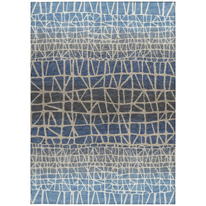 HomeRoots 5' Geometric Washable Area Rug in Blue, Beige & Gray - Perfect for Indoor & Outdoor Spaces! 690646