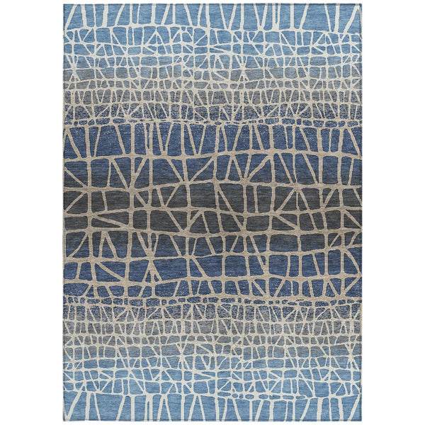 HomeRoots 5' Geometric Washable Area Rug in Blue, Beige & Gray - Perfect for Indoor & Outdoor Spaces! 690646