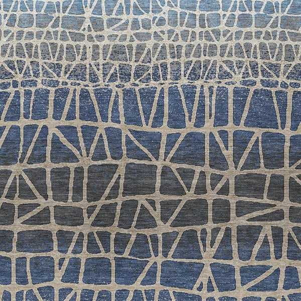 HomeRoots 8' X 10' Stylish Blue Beige Gray Geometric Indoor Outdoor Rug – Durable, Washable, Versatile Design 690648