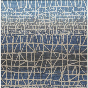 HomeRoots 8' X 10' Stylish Blue Beige Gray Geometric Indoor Outdoor Rug – Durable, Washable, Versatile Design 690648