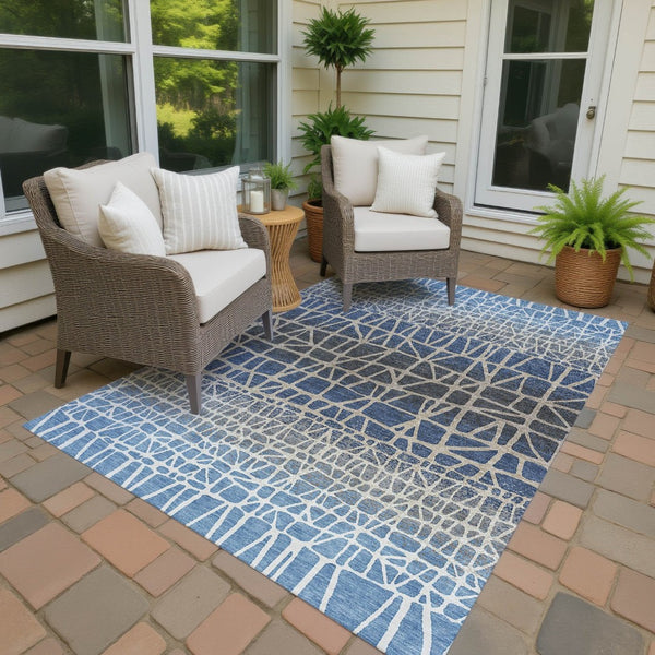 HomeRoots 8' X 10' Stylish Blue Beige Gray Geometric Indoor Outdoor Rug – Durable, Washable, Versatile Design 690648