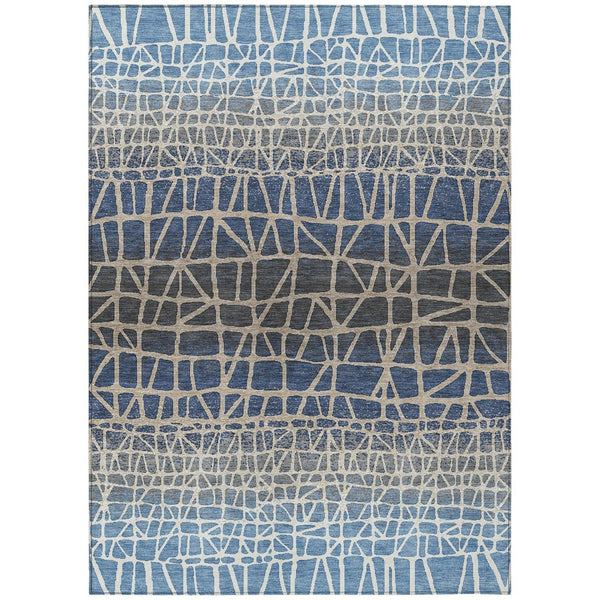 HomeRoots 8' X 10' Stylish Blue Beige Gray Geometric Indoor Outdoor Rug – Durable, Washable, Versatile Design 690648