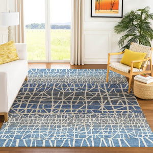 HomeRoots 8' X 10' Stylish Blue Beige Gray Geometric Indoor Outdoor Rug – Durable, Washable, Versatile Design 690648