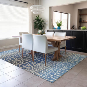 HomeRoots 8' X 10' Stylish Blue Beige Gray Geometric Indoor Outdoor Rug – Durable, Washable, Versatile Design 690648