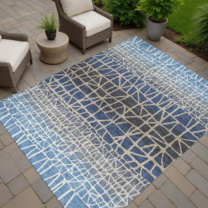 HomeRoots 8' X 10' Stylish Blue Beige Gray Geometric Indoor Outdoor Rug – Durable, Washable, Versatile Design 690648