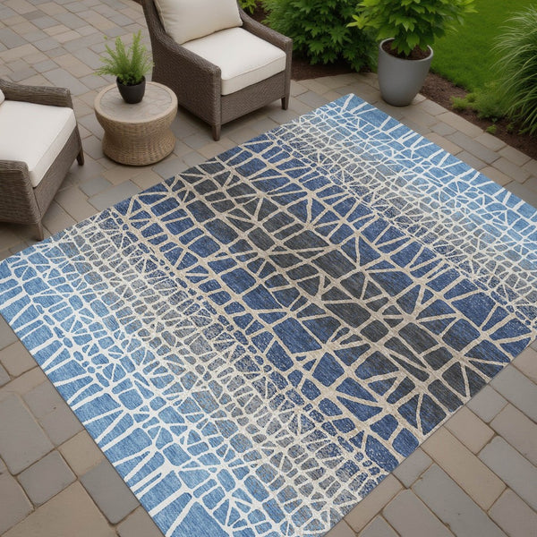 HomeRoots 8' X 10' Stylish Blue Beige Gray Geometric Indoor Outdoor Rug – Durable, Washable, Versatile Design 690648