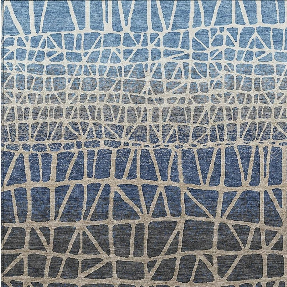 HomeRoots 9' Contemporary Blue Beige Gray Geometric Washable Area Rug for Indoor & Outdoor Spaces, Durable Design 690649