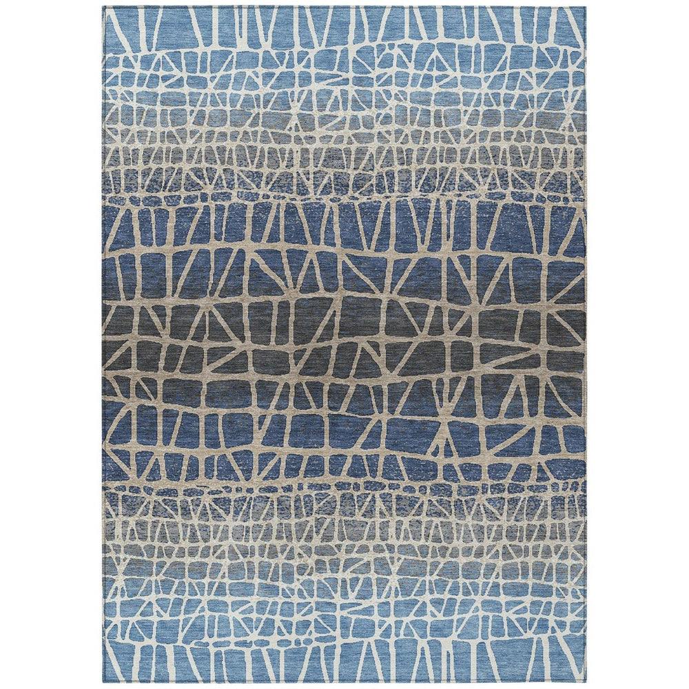 HomeRoots 9' Contemporary Blue Beige Gray Geometric Washable Area Rug for Indoor & Outdoor Spaces, Durable Design 690649