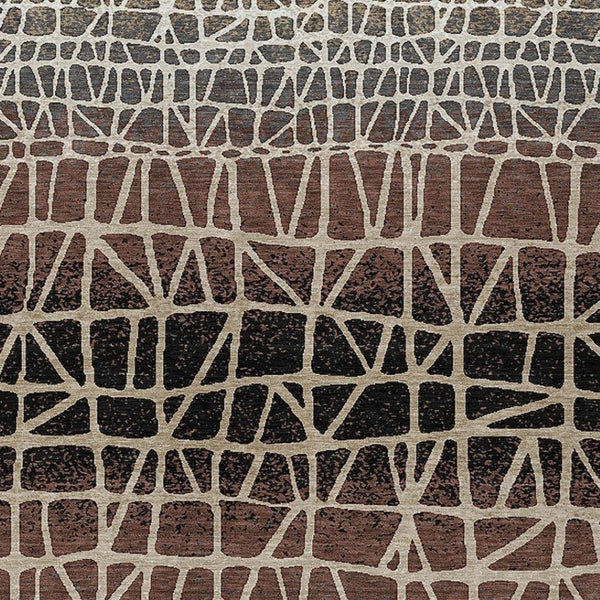 HomeRoots 5' Geometric Washable Area Rug in Brown, Black & Gray – Durable, Stylish for Indoor & Outdoor Use 690652