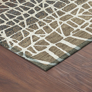 HomeRoots 8' Round Geometric Area Rug in Brown, Black & Gray - Stylish, Washable, Durable for Indoor/Outdoor Use 690653