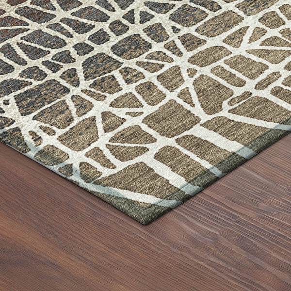 HomeRoots 8' Round Geometric Area Rug in Brown, Black & Gray - Stylish, Washable, Durable for Indoor/Outdoor Use 690653