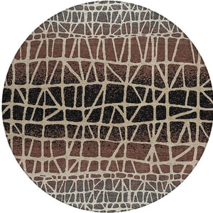 HomeRoots 8' Round Geometric Area Rug in Brown, Black & Gray - Stylish, Washable, Durable for Indoor/Outdoor Use 690653