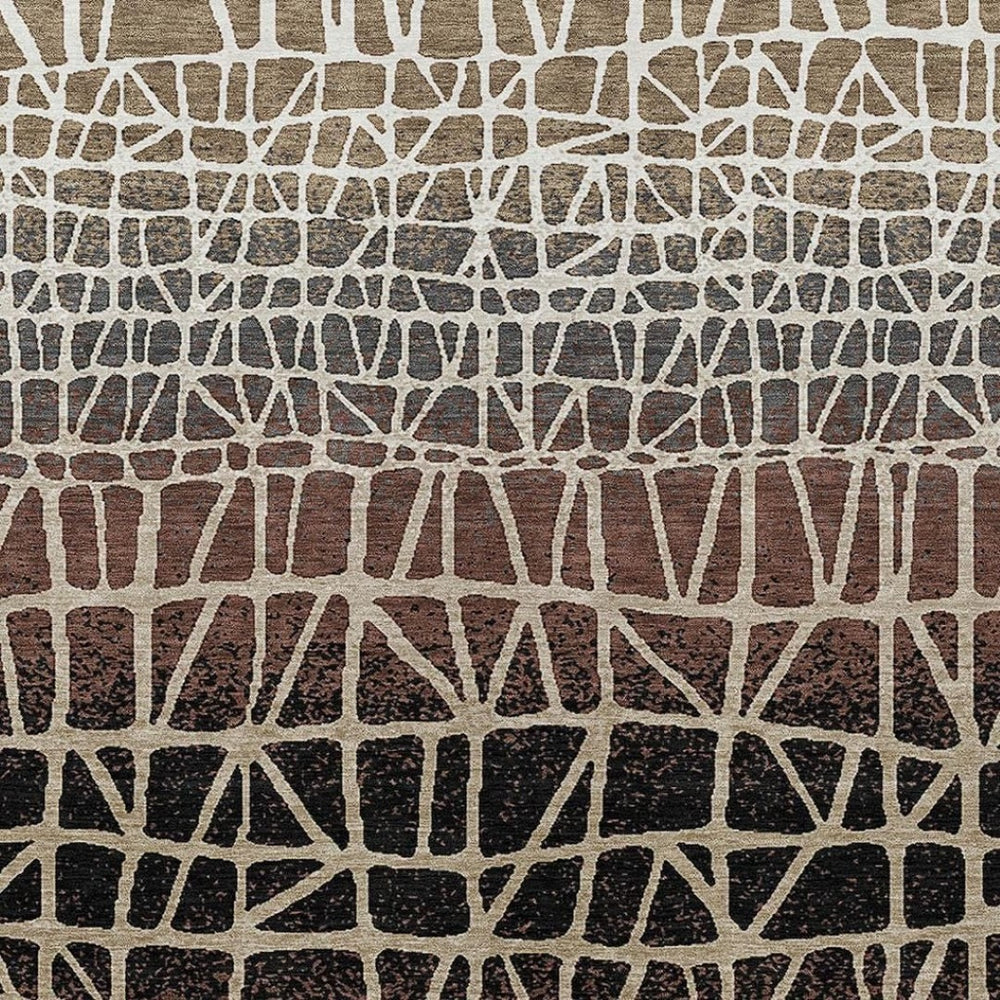 HomeRoots 8' X 10' Stylish Brown Black Gray Geometric Washable Area Rug for Indoor & Outdoor Use 690654