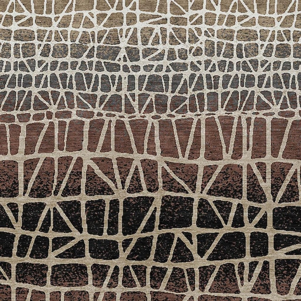 HomeRoots 9' Geometric Washable Area Rug - Stylish Brown, Black & Gray Design for Indoor & Outdoor Spaces! 690655