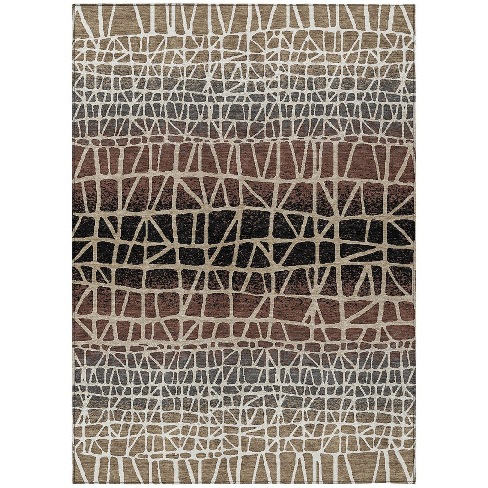 HomeRoots 9' Geometric Washable Area Rug - Stylish Brown, Black & Gray Design for Indoor & Outdoor Spaces! 690655