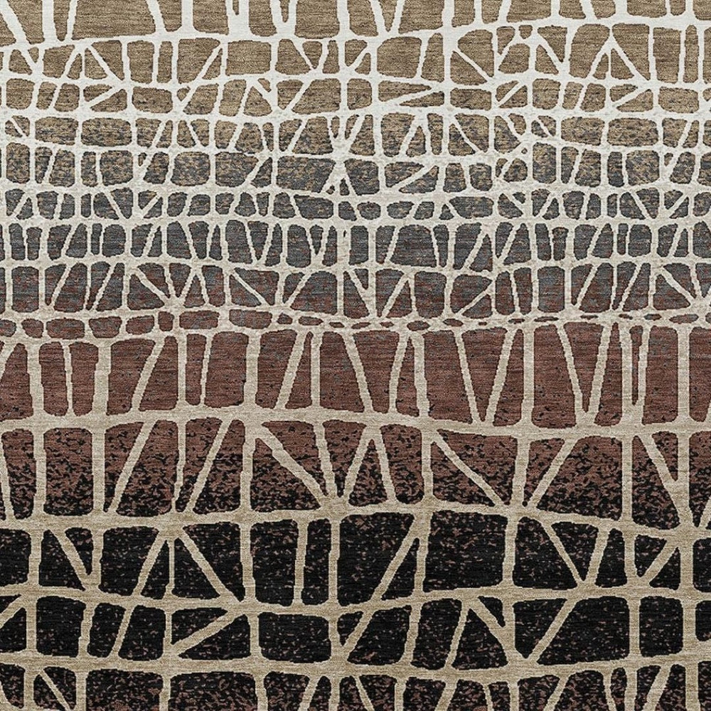 HomeRoots 10' Stylish Brown, Black & Gray Geometric Washable Area Rug - Perfect for Indoor/Outdoor Spaces! 690656