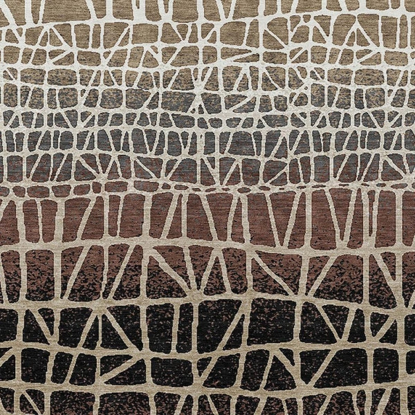 HomeRoots 10' Stylish Brown, Black & Gray Geometric Washable Area Rug - Perfect for Indoor/Outdoor Spaces! 690656