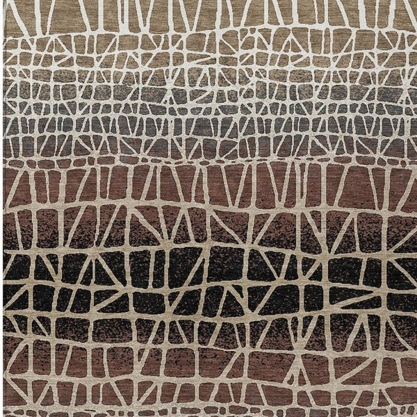 HomeRoots 10' Stylish Brown, Black & Gray Geometric Washable Area Rug - Perfect for Indoor/Outdoor Spaces! 690656