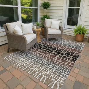 HomeRoots 10' Stylish Brown, Black & Gray Geometric Washable Area Rug - Perfect for Indoor/Outdoor Spaces! 690656