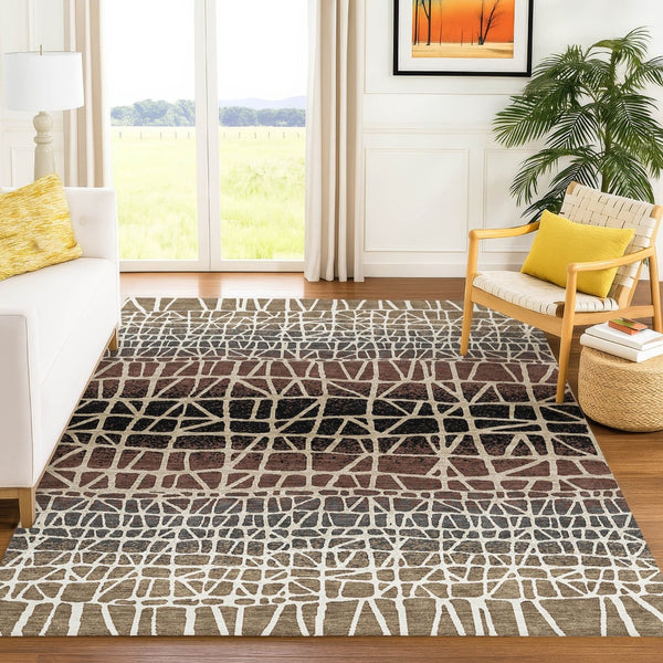 HomeRoots 10' Stylish Brown, Black & Gray Geometric Washable Area Rug - Perfect for Indoor/Outdoor Spaces! 690656