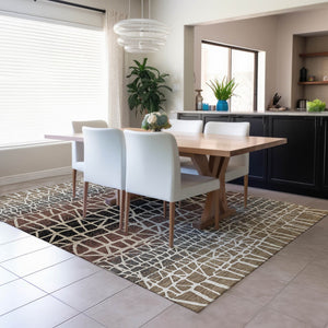 HomeRoots 10' Stylish Brown, Black & Gray Geometric Washable Area Rug - Perfect for Indoor/Outdoor Spaces! 690656